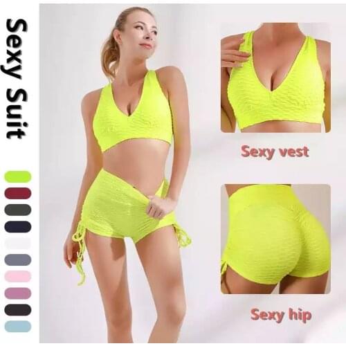Seamless Yaga Sets Fitness Sports Set Sexy Crop Top High Waist Shorts 2pcs Running Sportswear Workout Clothes Sports Suits