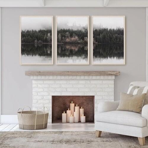 Forest Lake Art Canvas Painting Wall Picture Minimalist Nature Landscape Reflection Canvas Art Prints Home Room Wall Art Decor