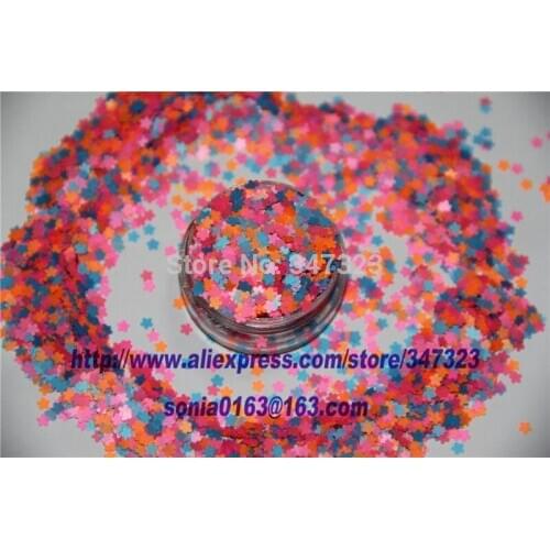 LN302-72 B Mix 3 MM Neon Color Solvent Resistant Glitter FLOWER shape for Nail Polish Acrylic, DIY supplies1pack=50g