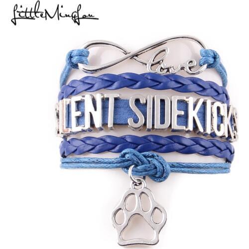 Little MingLou Infinity love Silent Sidekicks Bracelet paw Charm bracelets & bangles for Women men leather braid friend jewelry