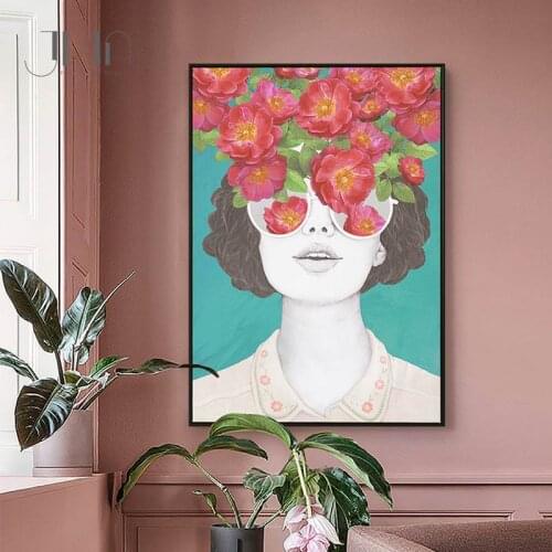 Fashion Figure Picture Floral Girl Canvas Paintings Wall Art Poster and Print for Living Room Minimalist Home Decor