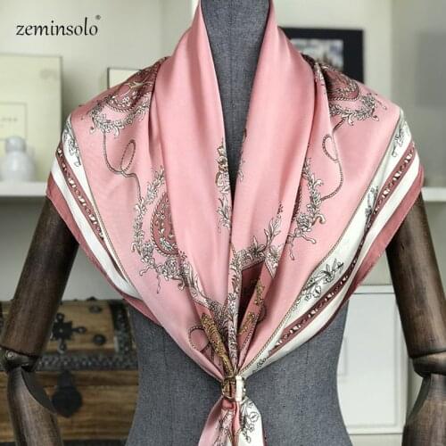 Fashion Shawls Scarves For Women Print Silk Satin Hijab Scarf Bandana Female 90*90cm Luxury Brand Square Shawls Scarves Ladies