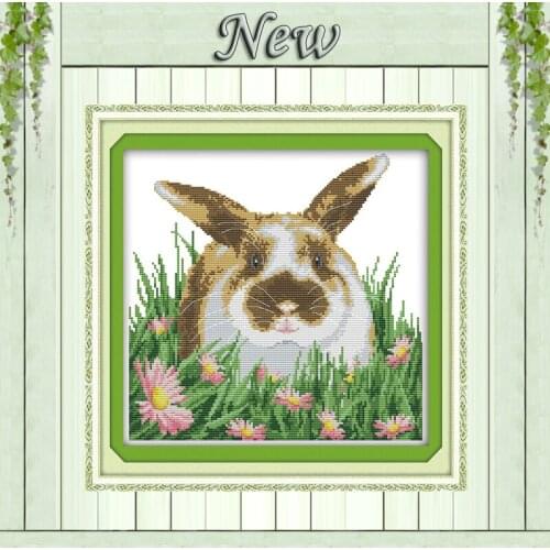 Rabbit in the flowers animal painting counted print on canvas DMC 11CT 14CT Chinese Cross Stitch kits embroidery needlework Sets