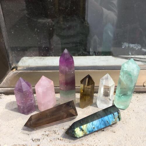 Natural amethyst,rose,colorful fluorite,citrine,clear,green fluorite,smoky,labradorite gemstone point healing wand home decor