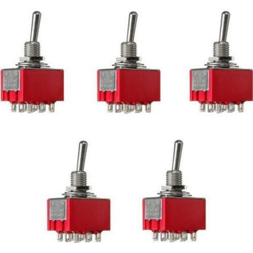 NEW 5Pcs Mini Toggle SPDT Switch 9 PIN 3PDT ON-ON 2 Position 250V 2A 125V 5A Red Promotion Price MTS-302 red