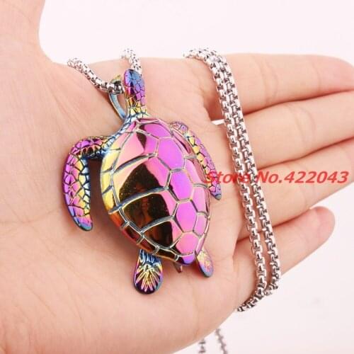 New Mens Biker Top Quality Sea Turtle Pendant 316L Stainless Steel Boys Necklace Chain Colorful Jewelry Gift