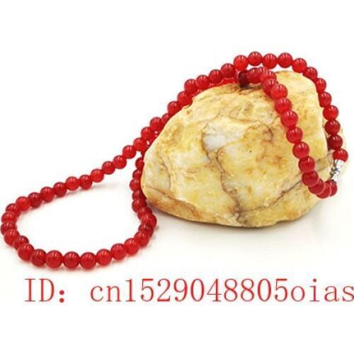 Genuine Natural Red Beads Necklace Chinese Jadeite Jewelry Fashion Charm Accessories Lucky Amulet Gifts for Women Her Men