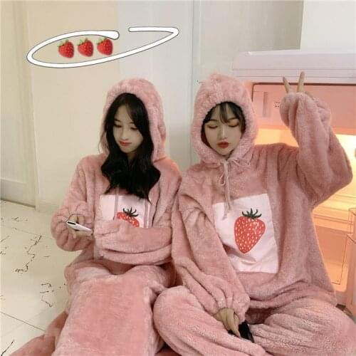 Pajama Set Cute Hooded Korean Version of The Pajamas Female Autumn Winter Loose Can Be Worn Outside The Home Thickened Pajamas