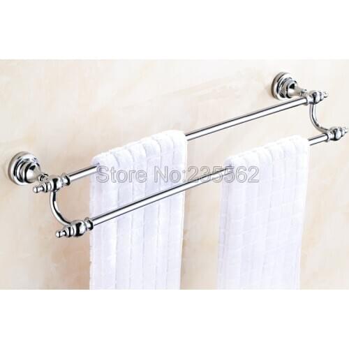 Polished Chrome Brass Bathroom Towel Holder Double Towel Bar Bath Hardware Towel Rail Bathroom Accessories Lba902