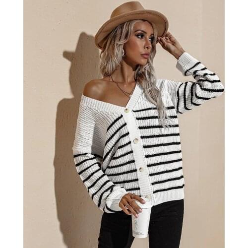 Striped Knitted Cardigan Autumn Knitted Women Sweater Cardigan Jacket Soft Coat Casual Knit Sweater Female Tops Streetwear