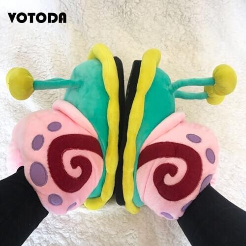 Warm Cartoon Cotton Slippers Cute Funny Snail Slippers Women House Flat Slides Winter Soft Fluffy Floor Flip Flops Unisex Shoes