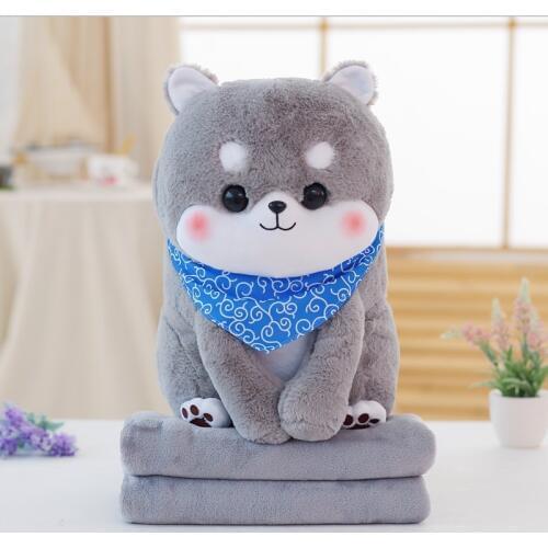 PUNIDAMAN Cute Cartoon stuffed animals Shiba Inu With Blanket Inside Plush Toy Dog Soft Pillow Christmas Gift for kids