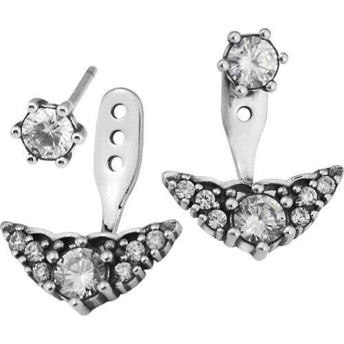 Fairytale Tiara Stud Earrings with Clear CZ 100% 925 Sterling-Silver-Jewelry Free Shipping