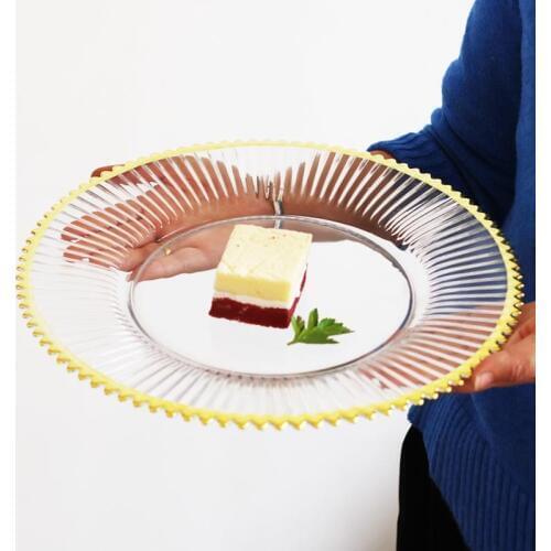 Glass salad plate Home tableware creative transparent dinner plate Phnom Penh gear edge flower glass plate