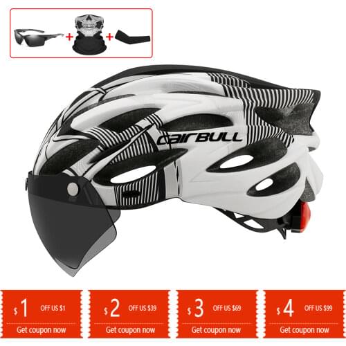 Bicycle Helmet with Goggles Ultralight EPS+PC Cover Mens Mountain Road Bike Helmet Lens Brim Taillight Cycling Safely Cap