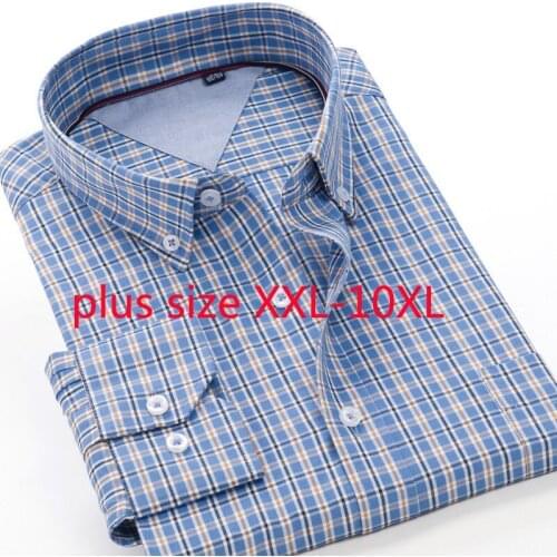 New Arrival Fashion Spring And Autumn Extra Large Plaid Long Sleeve Smart Casual Striped Shirts Coat Plus Size 2XL-8XL 9XL 10XL