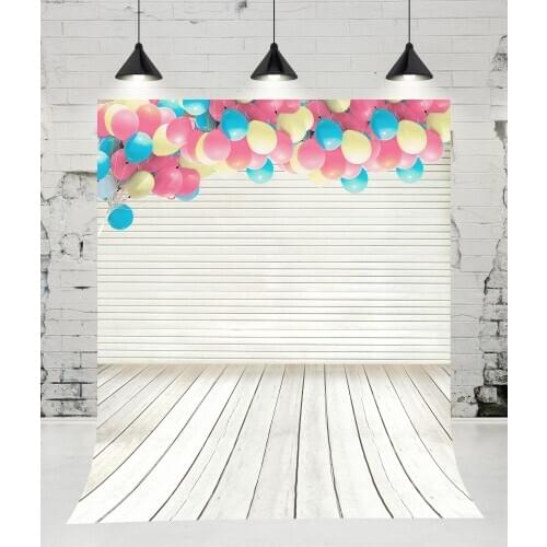 VinylBDS Colorful Balloons Wood Wall Photography Backdrops Wooden Floor Newborn Baby Photo Studio Background for Children Props