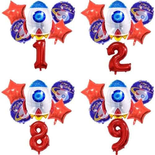 Astronaut Spaceman Rocket Aluminum Film Balloon Packaging Red Number Five-pointed Star Aluminum Film Balloon Childrens Birthday