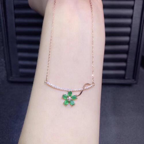 Exquisite green emerald gem collarbone necklace women silver fine jewelry natural real gem elegant flower girl birthday gift