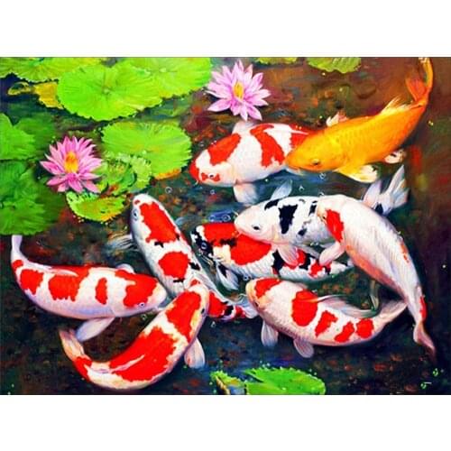 Animal Carp DIY 11CT Embroidery Cross Stitch Kits Needlework Craft Set Printed Canvas Cotton Thread Home Decoration Design