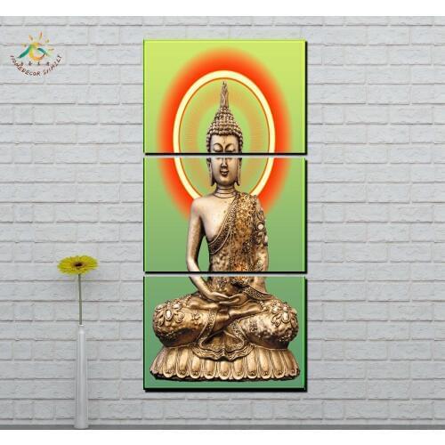 Golden Shinning Buddha Wall Art HD Prints Canvas Art Painting Modular Picture And Poster Canvas Painting Decoration Home 3 PIECE