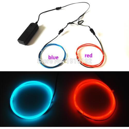 1Meter 2pieces 1.3mm Car Party decorative Led Neon thread light with 2AA 3V EL driver Flexible Neon Light EL Wire Rope Tube