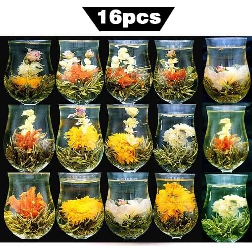 16 PCS Pieces Different KINDS Handmade Blooming Tea Balls Blooming Flower Tea Chinese Herbal Artistic Blossom Gift Packing
