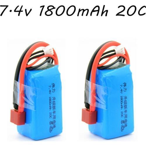 2pcs 7.4V 1800mAh 20C Lipo Battery Max 40C for Wltoys A959-B A969-B A979-B K929-B RC Car Spare Parts 2s 7.4V Battery T Plug