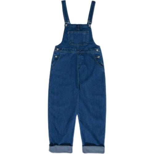 2021 Japanese retro denim overalls male Korean street loose straight suspenders pants
