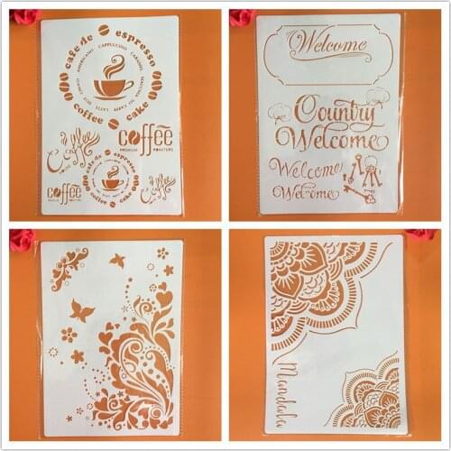 4pcs/set A4 flower Mandala Stencils Painting Coloring Embossing Scrapbook Album Decorative Template cake stencil crafts books