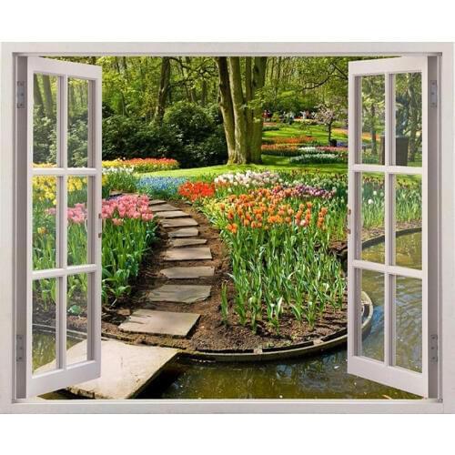 5D DIY Full Square Round Drill Diamond Painting Scenery Road Outside Window Cross Stitch 3d Daimond Mosaic Wedding Decoration