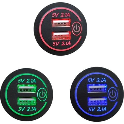 4.2A Dual USB Car Charger LED Socket Power Adapter, Fast Charger, With Touch Switch, Suitable For Mobile Phones, Cars And Ships