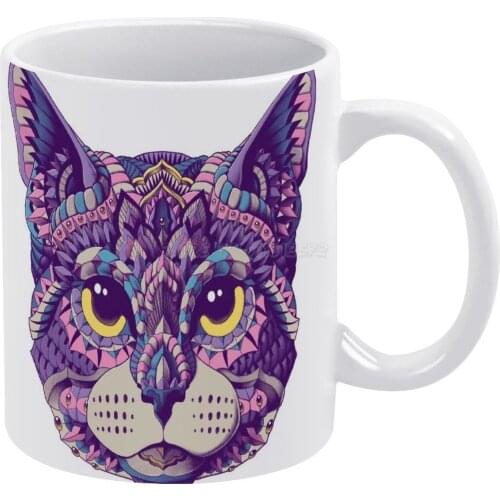 Cat Head ( Color Version ) White Mug 11 Oz Funny Ceramic Coffee/Tea/Cocoa Mug Unique Gift Cat Meow Kitty Kitten Feline Ornate Ma