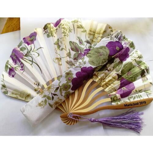 Free Shipping 70pcs Personalized Chinese Japanese Fabric Floral Round Folding Hand Fan with Gift Bags Wedding Party Supplies