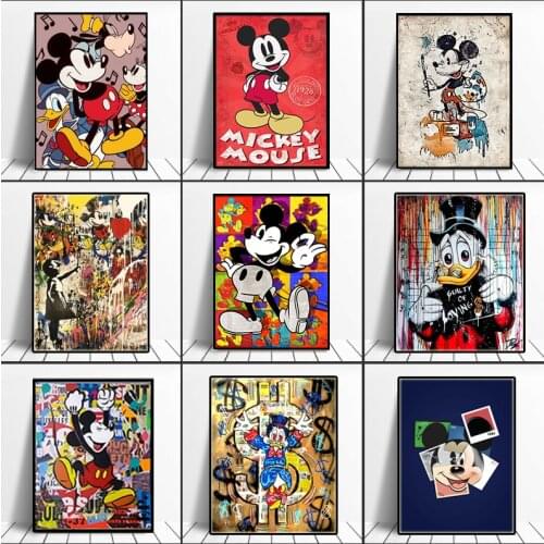 Catoon Graffiti Art Banksy Mickey & Donald Duck Poster Disney Funny Street Art Picture Canvas Painting for Kid Living Room Decor