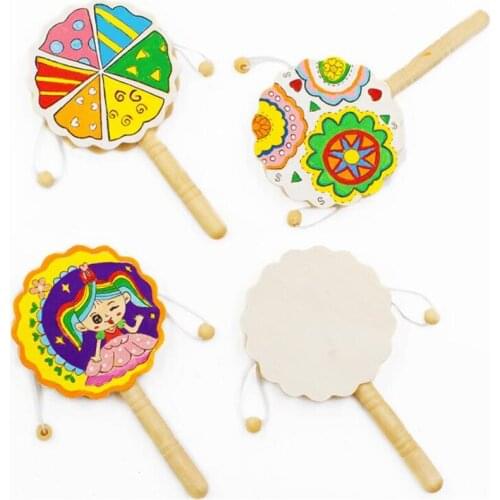 Kids Rattle Drum Wooden Toy Chinese Traditional Rattle Drum Spin Fun Toys Hand Bell Music Toys Baby Stroller Comfort Toy Gift