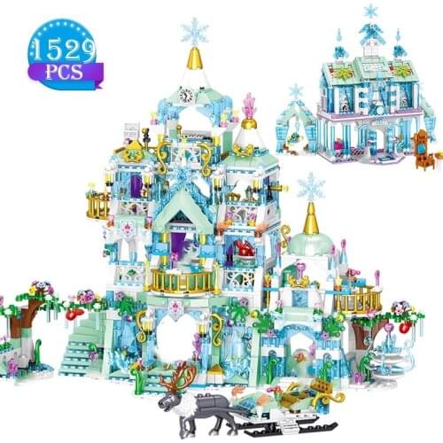 Friends Bricks Cinderella Princess Ice Castle Model Building Blocks City Carriage Figures Bricks Toys for Children Girl Gifts