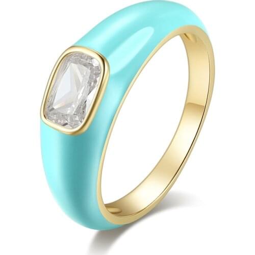 Elegant Blue Pink Green Fashion Glue Ring Geometric White Zircon Square Ring Vintage Gold Color Wedding Rings For Women Jewelry