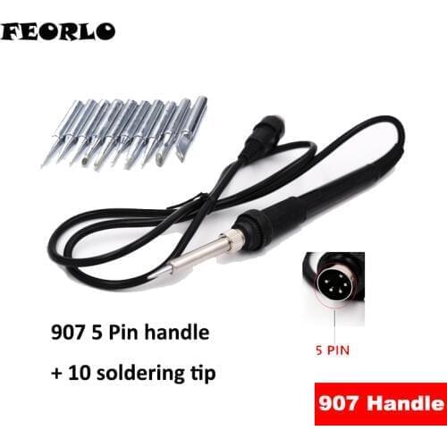 FEORLO 5 pin 5/hole /7 hole 907 Soldering station iron handle with A1322 ceramic Heater 24V with 10 tip soldering iron tips