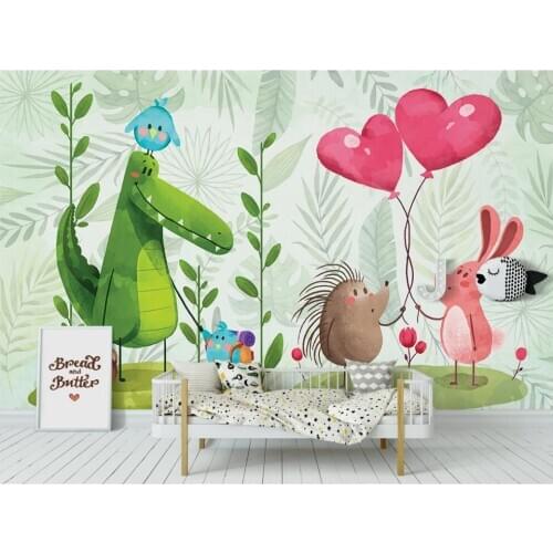 Custom mural 3d wall mural Cartoon forest dinosaur rabbit love balloon childrens room decor photo wallpaper in the living room