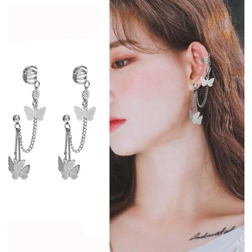 Korean Earings Fashion Jewelry Butterfly Tassel Ear Pin Chain Silver Color Stud Earrings For Women Oorbellen Jewelry Wholesale
