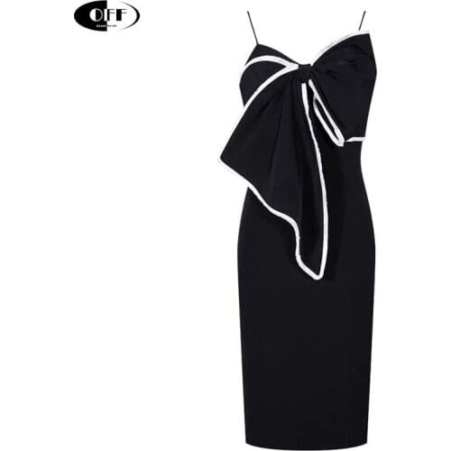 Summer Dresses Black Vneck Spaghetti Strap Sleeveless Women Dress Elegant Bodycon Bow Sexy Party Lady Midi Pencil Wrap Sundress