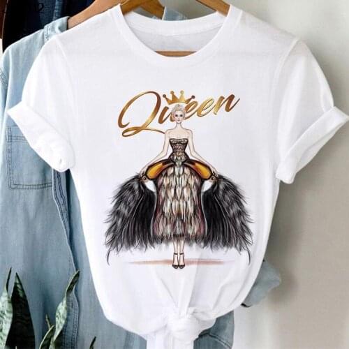 Fashion Queen Printing Summer Top T Shirt New Womens Harajuku Tshirt Cute Woman T-shirt Female White Tee 90s Girls Tee Clothing