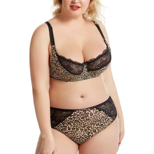 Soft Good Quality Leopard Bralettes for Women Bra and Panty Set Lace Full Coverage Bras Plus Size Underwear Bra Set