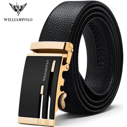 WILLIAMPOLO Luxury Brand 2019 New Mens Belt Cow Leather Belt Top Automatic Buckle Waist Belt Genuine Leather Belts For Men