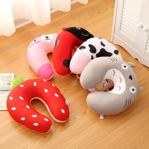 New invention comfortable Multi-Color Cartoon U Shaped Office Flight neck travel pillow automatic Neck Support Head Rest Cushion