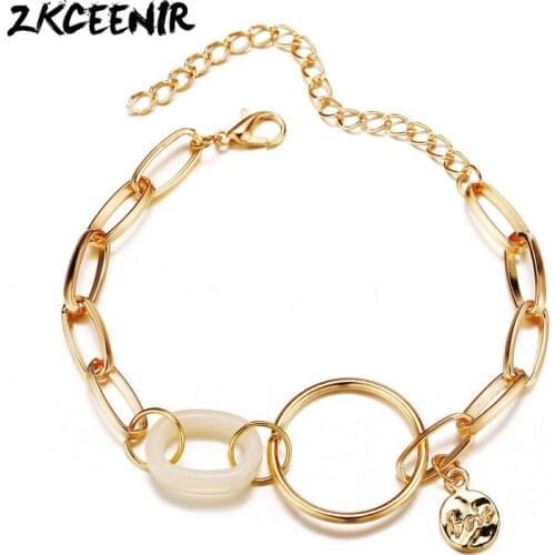 New Golden Metal Charms Bracelets for Women Bracelet&Bangle Creative Retro Simple Geometric Acrylic Circle Bracelet Jewelry