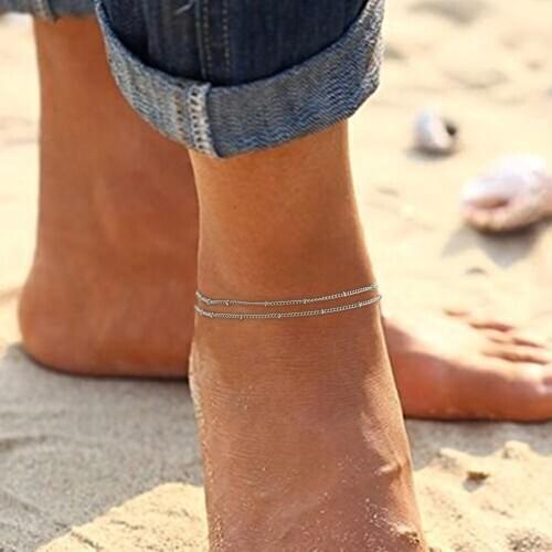 Lacoogh 1pcs Heart Anklets Double Layer Stainless Steel Anklet Lobster Clasp Tail Chain On Foot Anklet For Woman