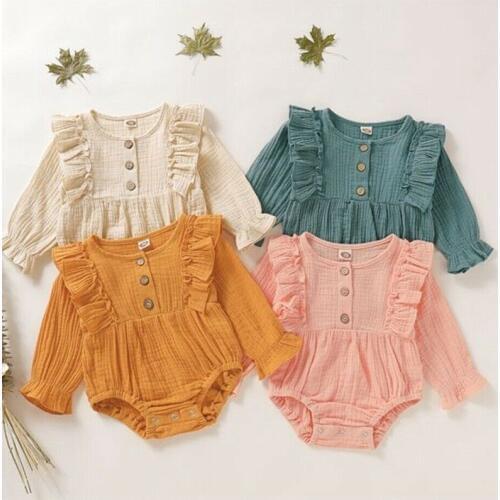 Newborn Baby Girl Solid Romper Bodysuit Jumpsuit Playsuit Clothes Outfit Set Jumpsuit Bodysuit Cotton Linen Clothes Outfit