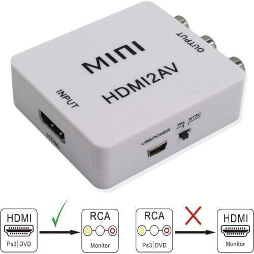 HDMI to RCA AV/CVSB L/R HDMITO AV Scaler Adapter HDMI Video Converter Box Video 1080P HDMI2AV Support NTSC PAL